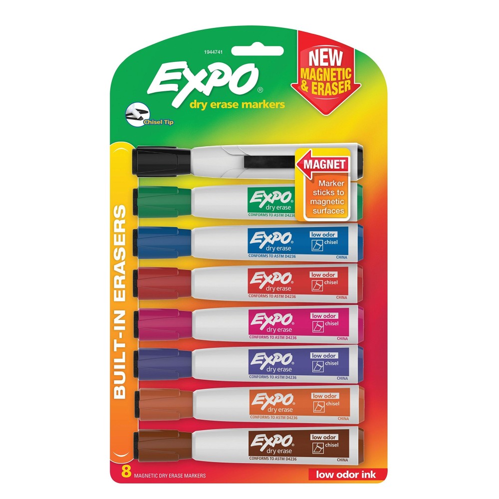 Expo Magnetic Dry Erase Markers With Eraser Chisel Tip Assorted 8 Count