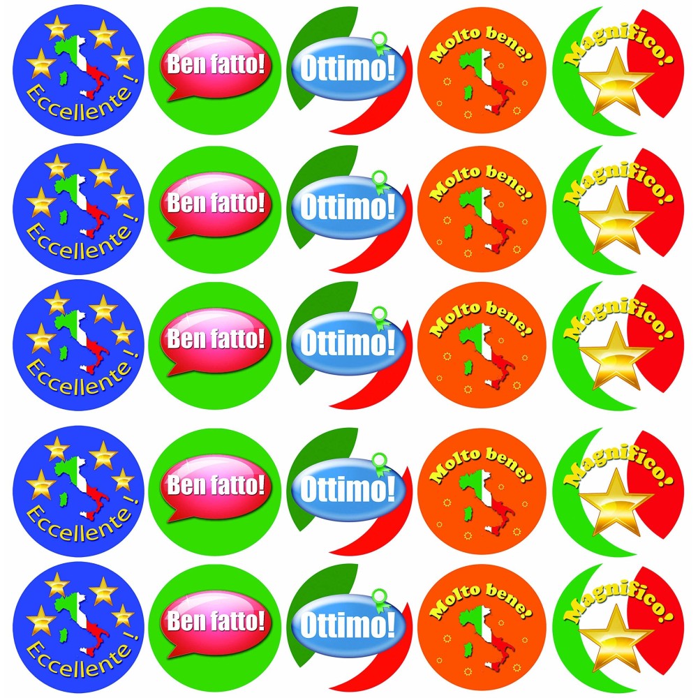 Italian Language Assorted Reward Stickers Merit Labels For Teachers Pack Of 100