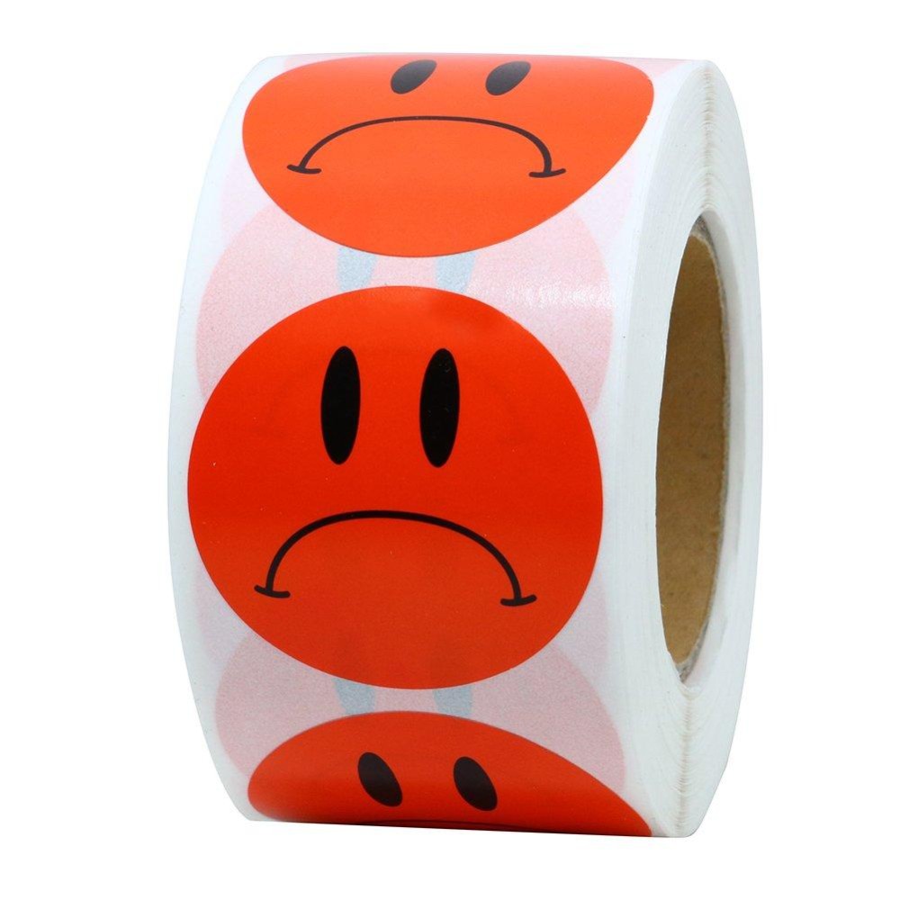 Hybsk Red Sad Face Frowned Unhappy Stickers 15 Round 500 Total Per Roll