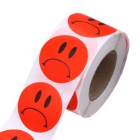 Hybsk Red Sad Face Frowned Unhappy Stickers 15 Round 500 Total Per Roll