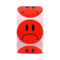 Hybsk Red Sad Face Frowned Unhappy Stickers 15 Round 500 Total Per Roll