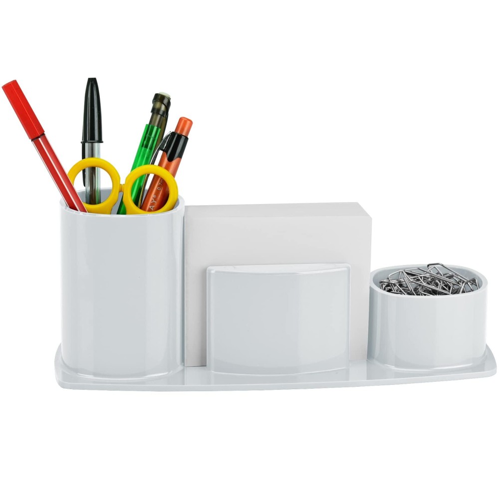 Acrimet Millennium Desktop Organizer Holder For Pen Pencil Clip Paper And Desk Accessories Plastic Paper Included White