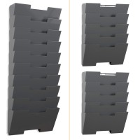 Gray Wall Mount Steel Vertical File Organizer Holder Rack 10 Sectional Modular Design Wider Than Letter Size 13 Inch Multipurpo