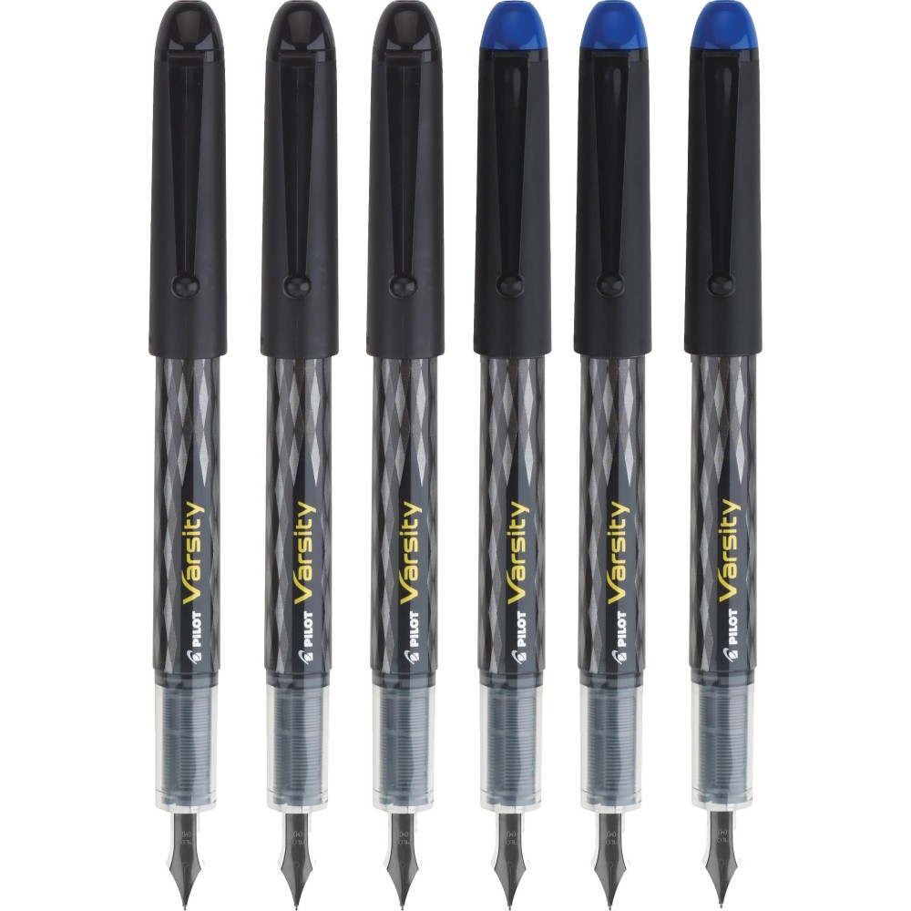 Pilot Varsity Disposable Fountain 6 Pack Combo 3 Black And 3 Blue Pens