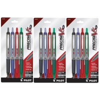 Pilot Precise V5 Rt Retractable Fine Point Rolling Ball Pen 3 Each Blackblueredgreen Ink 12Pack