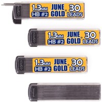 June Gold 120 Pieces 13 Mm Hb 2 Lead Refills 30 Pieces Per Dispenser Medium Bold Thickness Break Resistant Leadgraphite