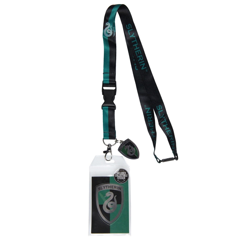 Harry Potter Slytherin House Reversible Breakaway Keychain Lanyard With Id Holder Metal Charm And Collectible Sticker