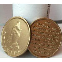 Bulk Lot Of 25 Praying Hands One Day At A Time Bronze Medallions Serenity Prayer Chips