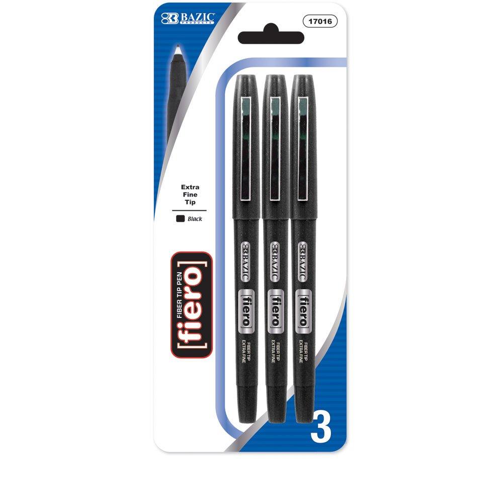 Bazic Fiero Black Fiber Tip Fine Liner Pen 3 Pack 1701624