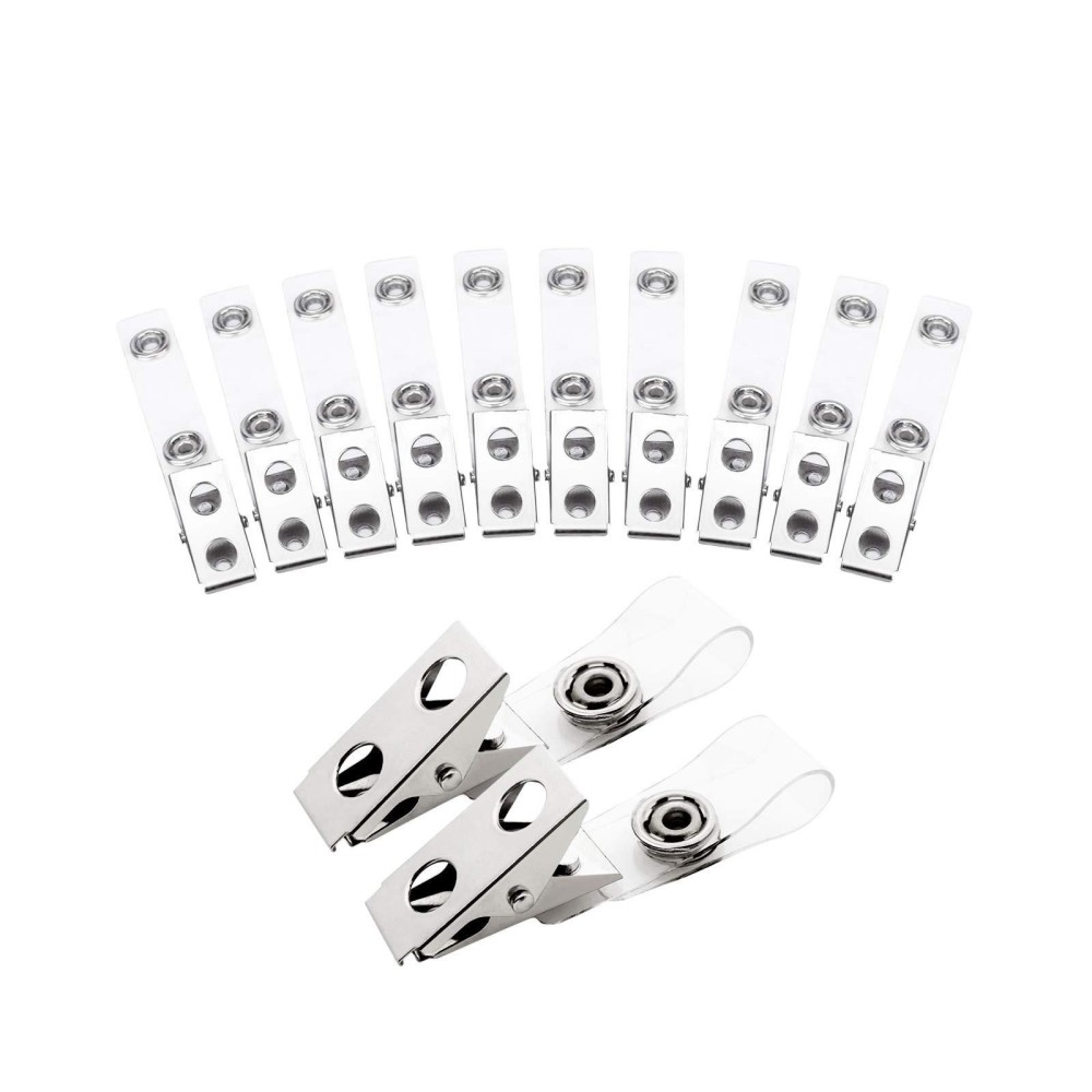 Fushing 150Pcs Metal Badge Clips With Clear Pvc Straps For Id Cards And Badge Holders