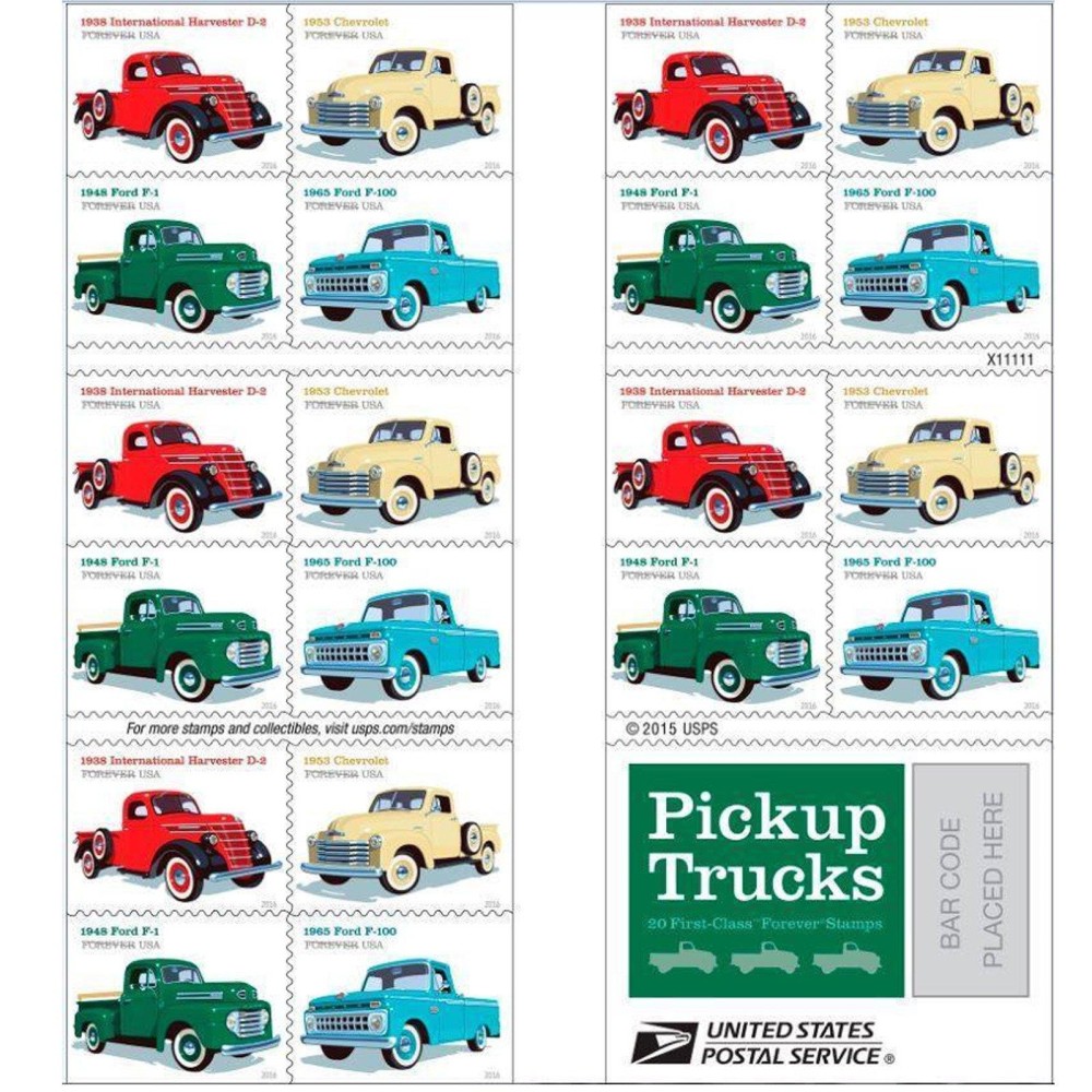 Pickup Trucks Usps Forever Stamp 1938 International Harvester D2 1948 Ford F1 1953 Chevrolet 1965 Ford F100 1 20 Stamps