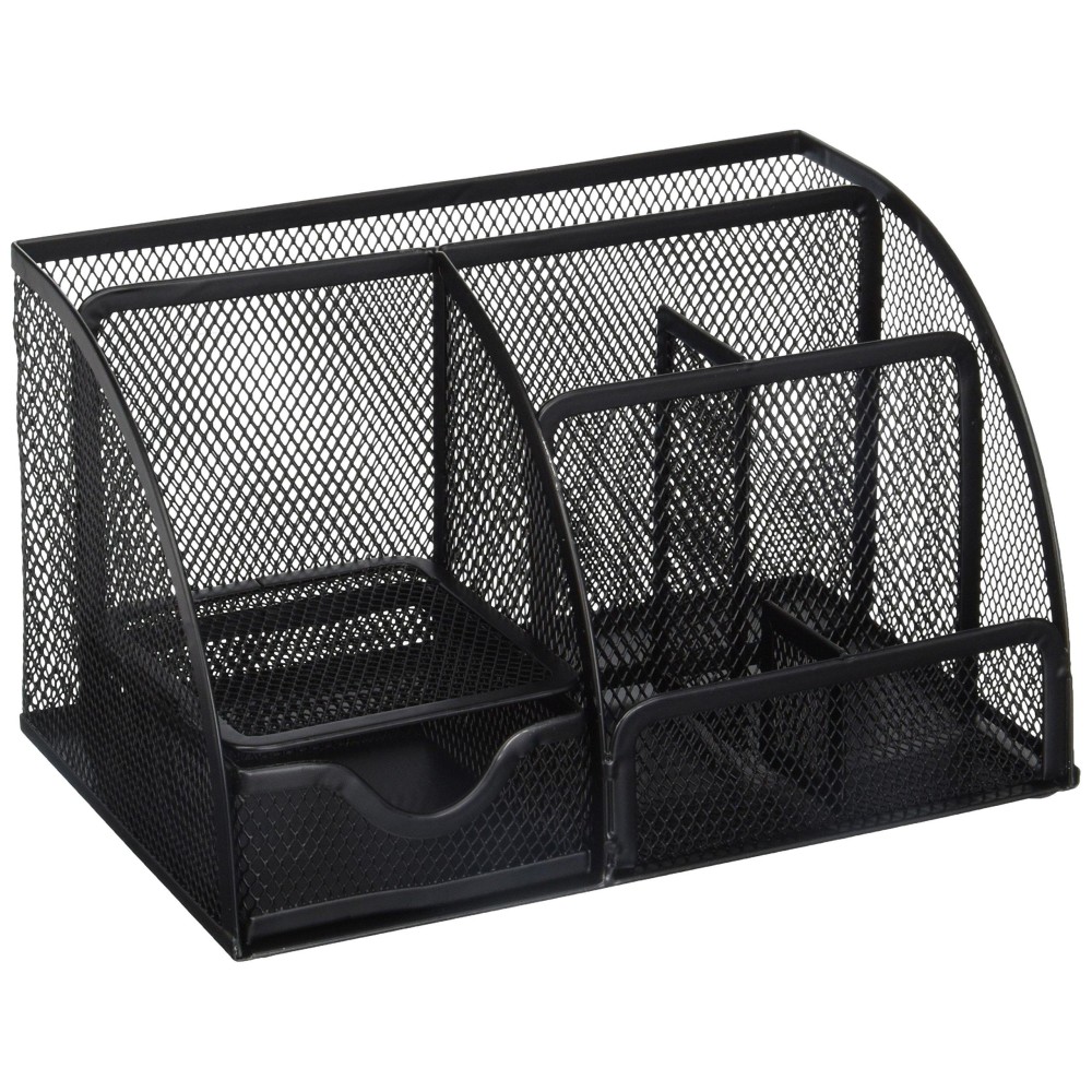 Greenco Mesh Office Supplies Desk Organizer Caddy 6 Compartments Black