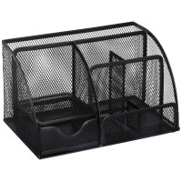 Greenco Mesh Office Supplies Desk Organizer Caddy 6 Compartments Black