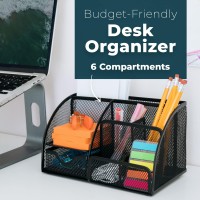 Greenco Mesh Office Supplies Desk Organizer Caddy 6 Compartments Black