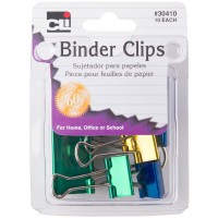 Charles Leonard Binder Clips Assorted Sizes In Metallic Colors Pack Of 10