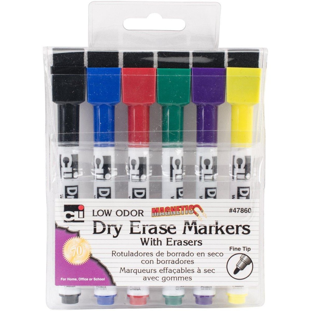 Charles Leonard Magnetic Dry Erase Markers With Erasers Pack Of 6