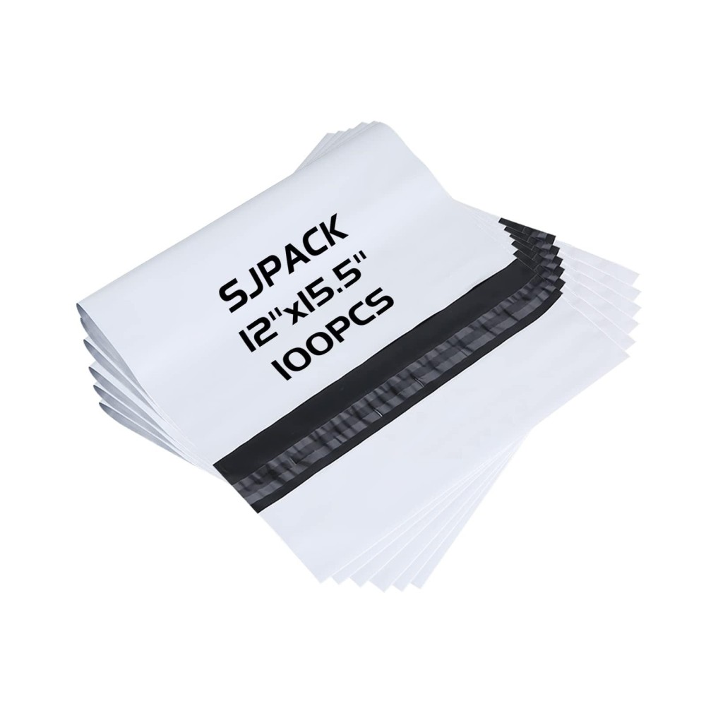 Sjpack 25 Mil 12X155Inch Poly Mailers Envelopes Bags White Shipping Bags 100 Bags