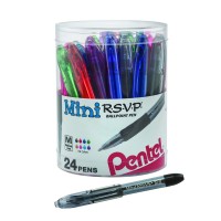 Pentel Rsvp Mini Ballpoint Pen 10Mm Medium Line 24Assorted Ink In Clear Cylinder Pack Bk91Mn24M