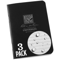 Rite In The Rain Weatherproof Ministapled Notebook 3 14 X 4 58 Black Cover Universal Pattern 3 Pack No 771Fxm