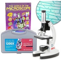 Amscope 1200X 48Pcs Kids Student Beginner Microscope Kit With Slides Led Light Carrying Box And Book The World Of The Microsc