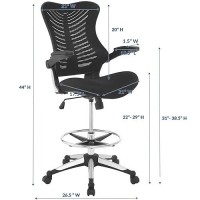 Modway Charge Drafting Chair - Reception Desk Chair - Drafting Stool With Flip-Up Arms In Vinyl, Black