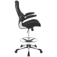 Modway Charge Drafting Chair - Reception Desk Chair - Drafting Stool With Flip-Up Arms In Vinyl, Black