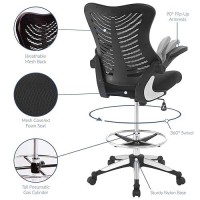 Modway Charge Drafting Chair - Reception Desk Chair - Drafting Stool With Flip-Up Arms In Vinyl, Black