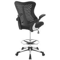 Modway Charge Drafting Chair - Reception Desk Chair - Drafting Stool With Flip-Up Arms In Vinyl, Black