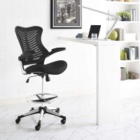 Modway Charge Drafting Chair - Reception Desk Chair - Drafting Stool With Flip-Up Arms In Vinyl, Black