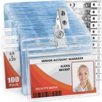 Mifflinusa Horizontal Plastic Card Holder With Metal Clip And Vinyl Straps Clear 35X225 Inch 100 Pack Waterproof Pvc Id