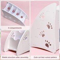 Coideal White Remote Control Holder Caddy Small Desktop Organizer 4 Compartment Plasticwood Pen Pencil Holder With Foot Patte