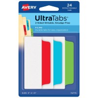 Avery Filing Ultra Tabs 3 X 15 2Side Writable Redbluegreen 24 Repositionable File Tabs 74775