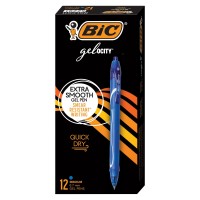 Bic Gelocity Quick Dry Blue Gel Pens Medium Point 07Mm 12Count Pack Retractable Gel Pens With Comfortable Full Grip