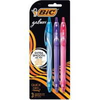 Bic Gelocity Quick Dry Assorted Colors Gel Pens Medium Point 07Mm 3Count Pack Retractable Gel Pens With Comfortable Full