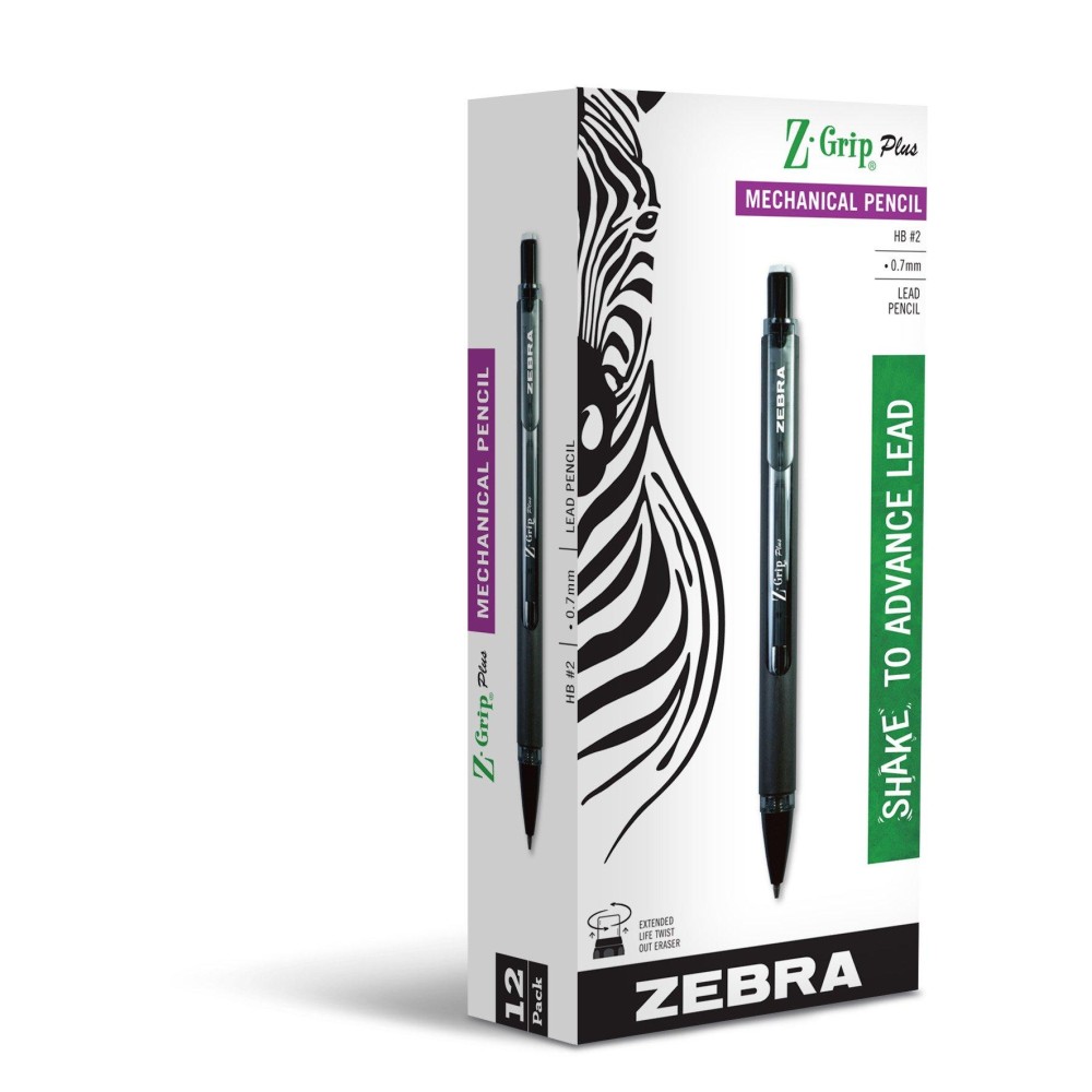 Zebra Zgrip Plus Mechanical Pencil 07Mm Black Barrel 12Count