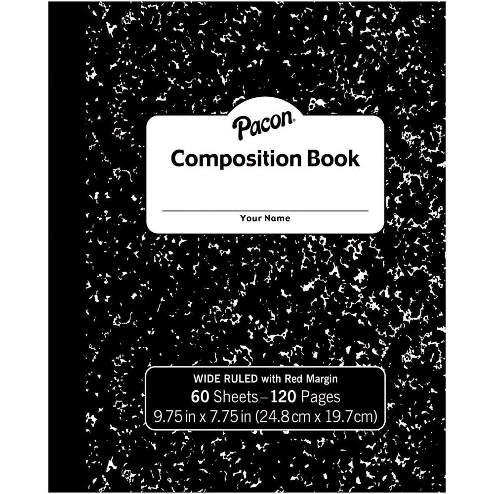 Pacon Pacmmk37130 Soft Cover Composition Book Wide Ruled 975 X 775 Black Marble 60 Sheets