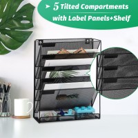 Easepres Desk File Organizer Mesh 5Tier Hanging Wall Mount Document Organization Stand Desktop Vertical Mail Paper Folder Hol