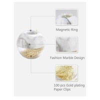 Multibey Gold Paper Clips In Elegant Magnetic Marble White Clip Holder 28Mm 100 Clips Per Box