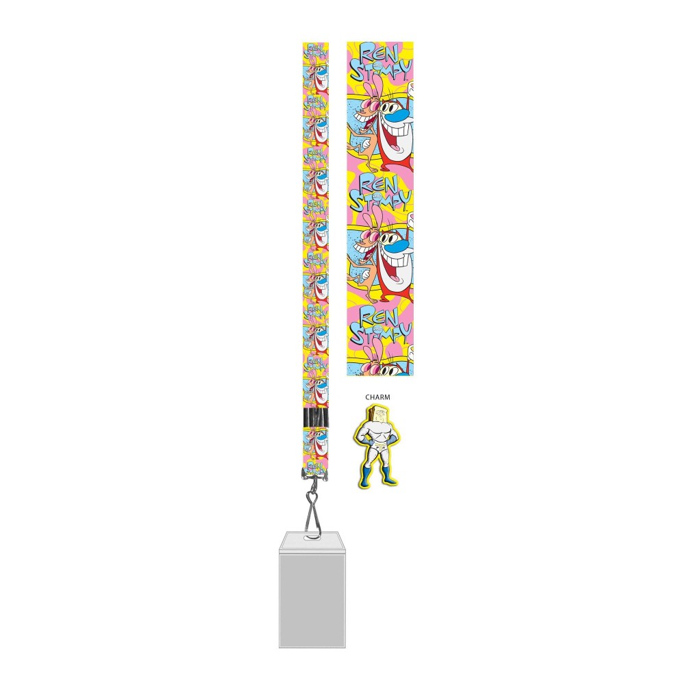 Silver Buffalo Ren Stimpy Lanyard With Badge Holder Rubber Charm Multicolor