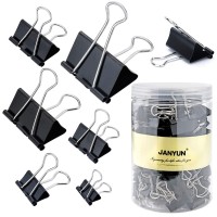 Janyun 150Pcs Large Binder Clips 6 Assorted Sizes Paper Clamps Clip For Paper Metal Clip Office School Home Supplies Black