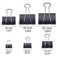 Janyun 150Pcs Large Binder Clips 6 Assorted Sizes Paper Clamps Clip For Paper Metal Clip Office School Home Supplies Black