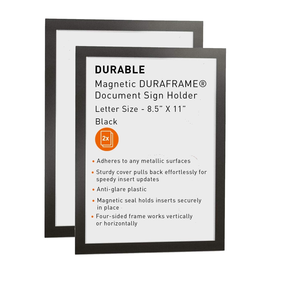 Durable Magnetic Duraframe Document Sign Holder Lettersize 812 X 11 Black 2 Pack 477101