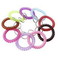 Shapenty Colored Plastic Coil Stretch Wristband Elastic Stretchable Spiral Bracelet Key Ring Chain For Gym Pool Id Badge And O