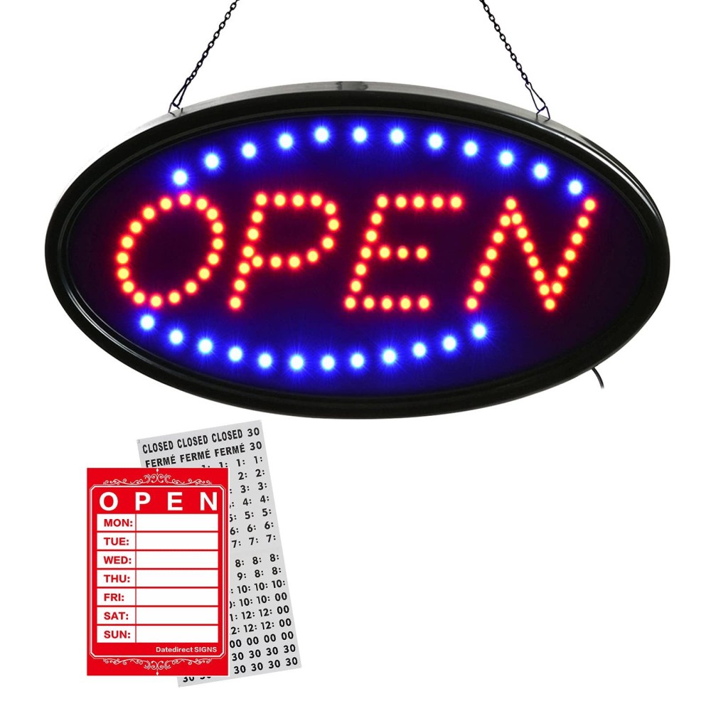 Open Led Sign Led Business Open Sign Include Business Hours Sign Advertisement Board Electric Display Sign 19X10Inch Two Modes F