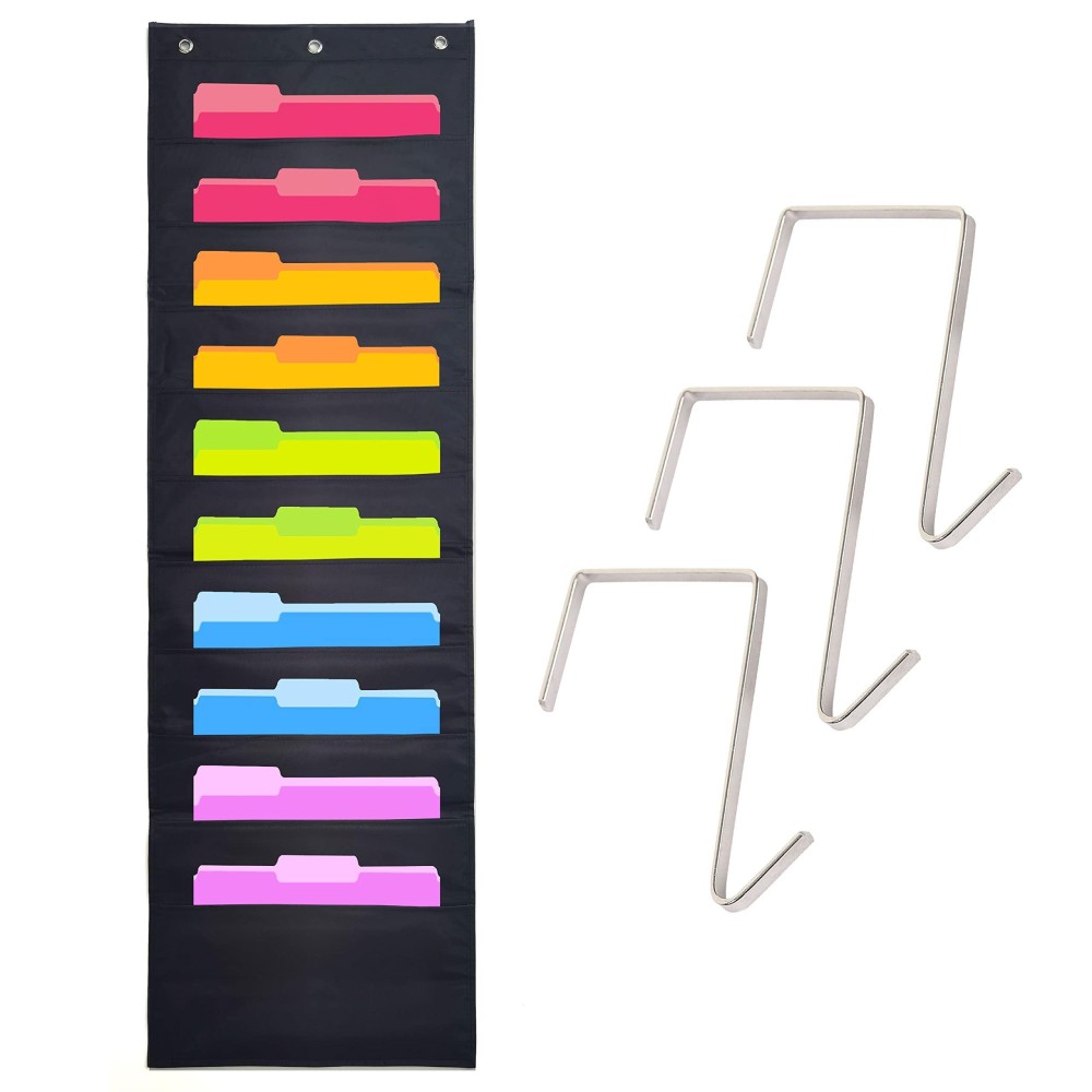 Black Pocket Chart For Classroom 10 Pocket Storage Rainbow Pocket Charts 2 Over Door Hangers Included Hanging Wall File Org