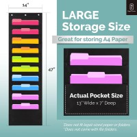 Black Pocket Chart For Classroom 10 Pocket Storage Rainbow Pocket Charts 2 Over Door Hangers Included Hanging Wall File Org