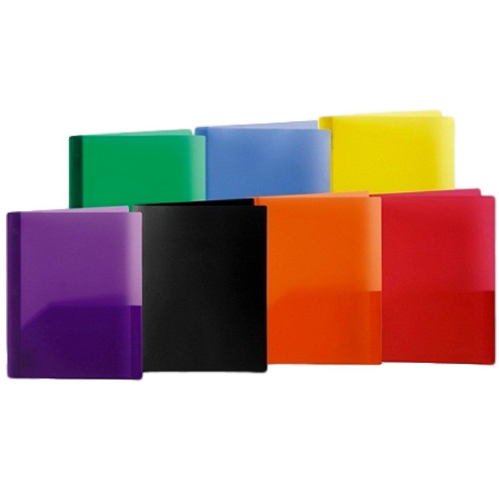 Poly 2 Pocket Folders With Fasteners Set Of 7 Assorted Colors Office Depot