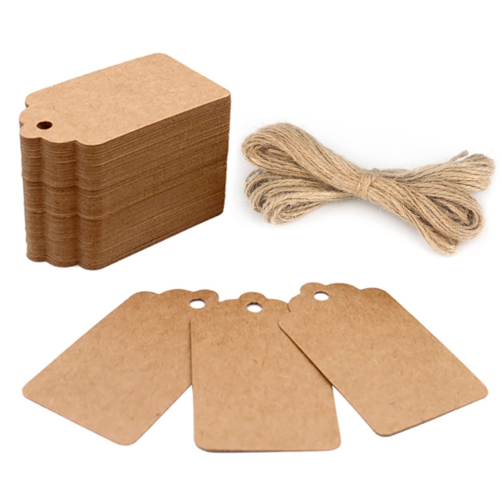 G2Plus 100Pcs Kraft Paper Gift Tags With String 28 16 Blank Gift Tags Marking Price Tags Writable Hanging Label Presen