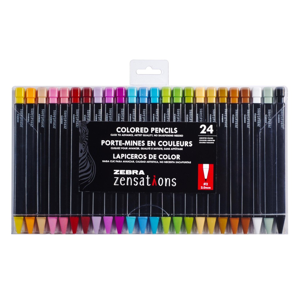 Zebra Pen Zensations Mechanical Colored Pencils 20Mm Point Size Assorted Colored Lead 24Count