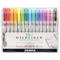 Zebra Pen Mildliner Double Ended Highlighter Set Broad And Fine Point Tips Assorted Ink Colors 15Pack